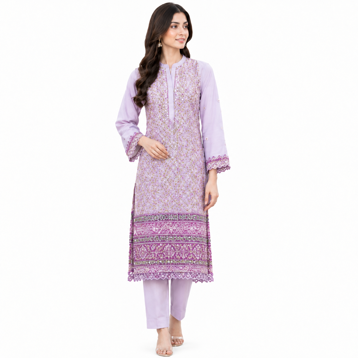 119de79b-cef6-4f9f-9786-26e5da69121e Lilac Cutwork Embroidered Kurta (2-Piece) - Image 1