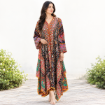 1-piece Multicolor Mirror Work Embroidered Kaftan