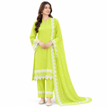 Lime Green Chiffon 3-Piece Suit with White Lace