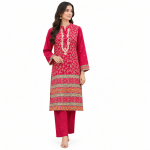 Red Embroidered 2-Piece Suit with Border Dupatta