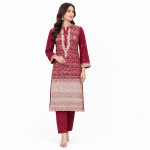 Maroon Embroidered 2-Piece Suit with Border Dupatta