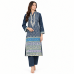 Navy Blue Embroidered 2-Piece Suit with Border Dupatta
